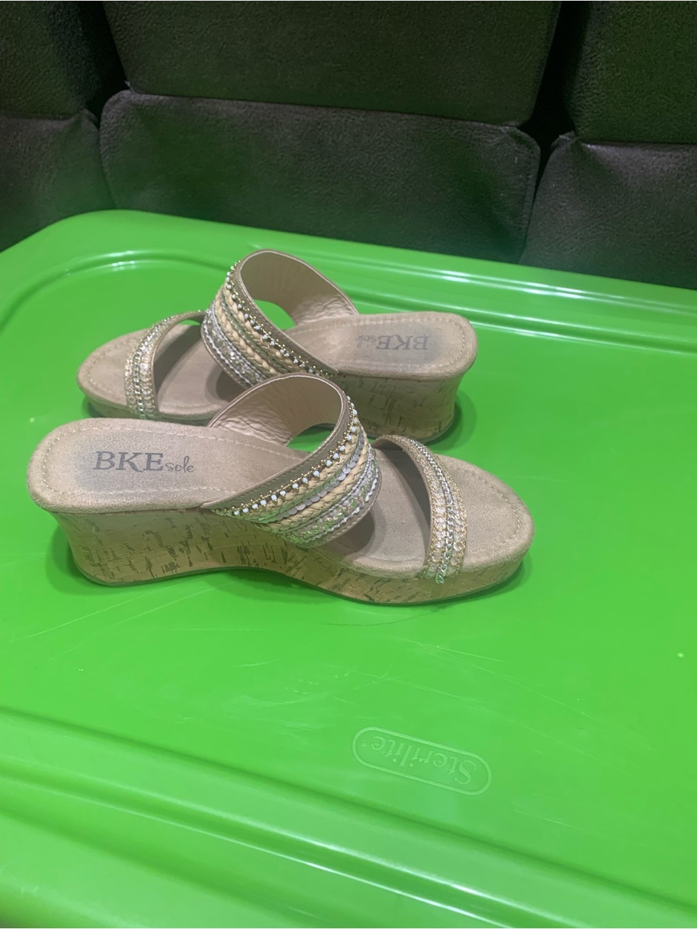 BKE Beige Wedge Sandals with Beaded Straps